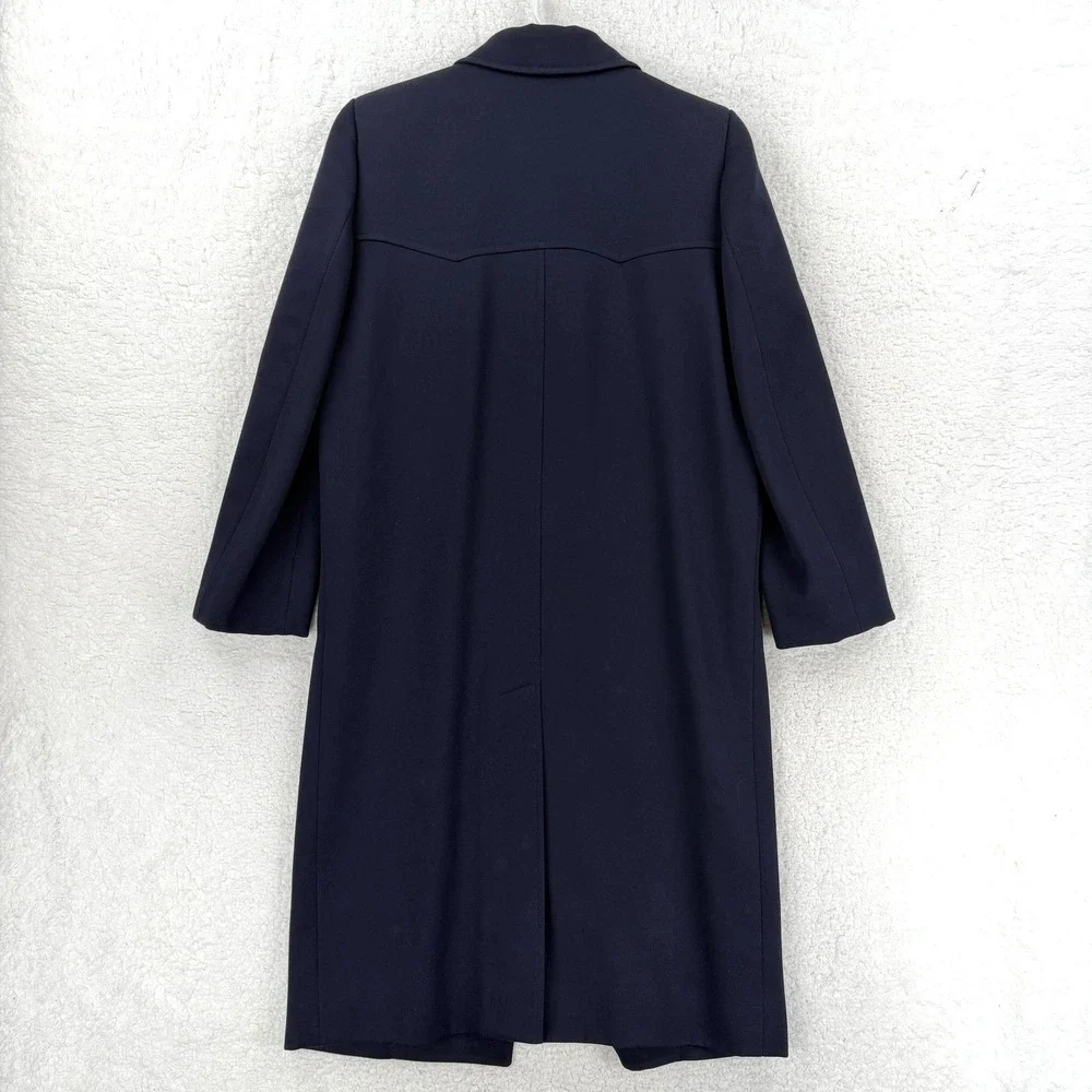 Celine Coat Womens 40‎ Blue Wool Twill Long Single Breasted Overcoat Made France